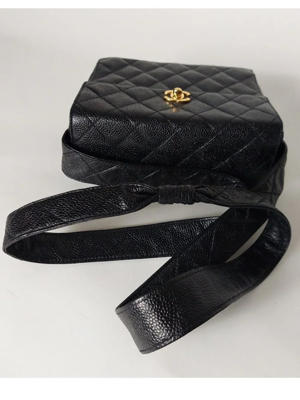 CHANEL Black Caviar Leather Square Box Flap Bag